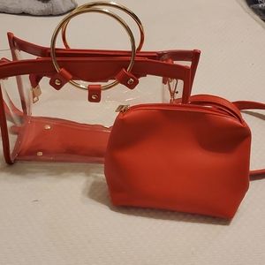 Red see through purse with matching smaller purse